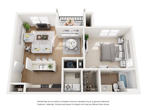 Floor plan for 1 bed, 1 bath, 707 sqft